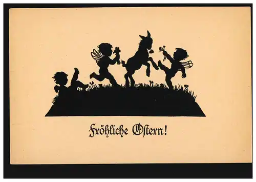 Scherenschnitt-AK Hogo Kocher: Ostern - Engel Osterlamm Blumen, ungebraucht