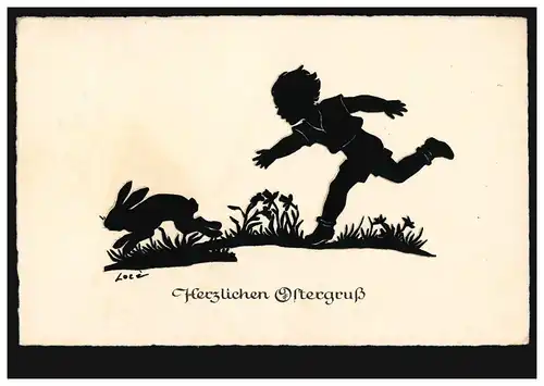 AK Ciseaux-Ak Salutation de Pâques Jeune chasse Osterhasen, BLUMBERG / POTSDAM vers 1940