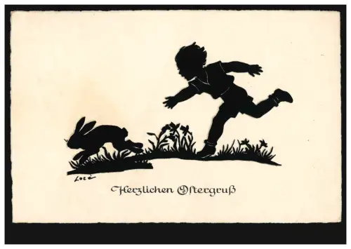 AK Ciseaux-Ak Salutation de Pâques Jeune chasse Osterhasen, BLUMBERG / POTSDAM vers 1940