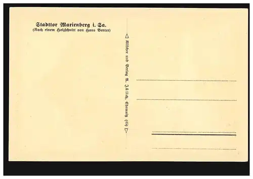 Artiste-AK Hans Benter: Porte de la ville de Marienberg en Saxe, inutilisé