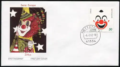 2272 Europe/Circus SANS BOIS sur le timbre de premier jour de bijoux-FDC 4.7.2002
