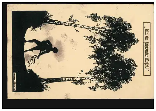 Scherenschnitt-AK Bin ein fahrender Gesell, Elsbeth Forck's Schattenbilder, 1921