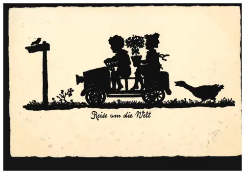 Scherenschnitt-AK Reise um die Welt, BAD HOMBURG V.D. HÖHE KIRDORF1.3.1933