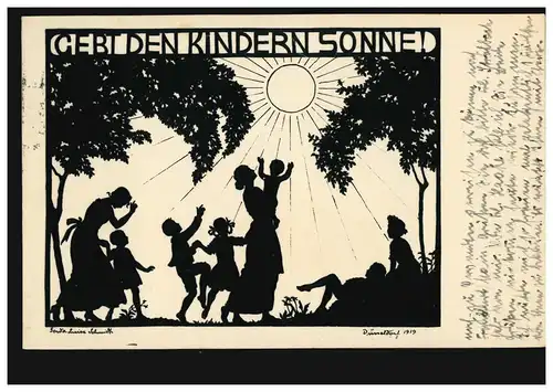 Scherenschnitt-AK Gerda Luise Schmidt: Gebt den Kindern Sonne! BERLIN 23.3.1927