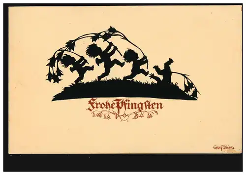 Scherenschnitt-AK Georg-Plischke-Karte: Pfingsten Engel mit Blumen, KIEL 13.5.32