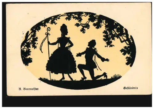 Scherenschnitt-AK R. Borrmeister: Geständnis, Verlag HWB, EISENACH 2 c 31.11.19