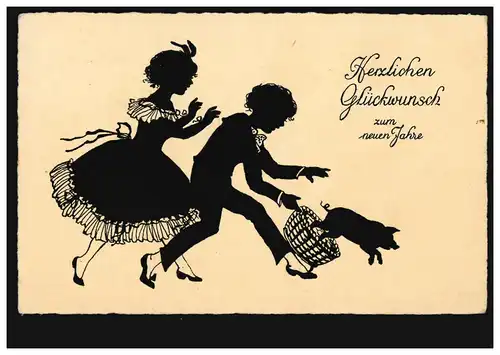 Ciseaux-AK Nouvel An Enfants avec porc chanceux, Pittius-Editeur, GRAZ 1928