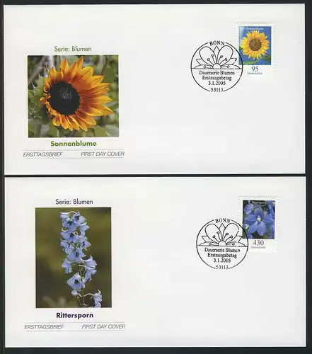 2434-2435 Sonnenblume 0,95 / Rittersporn 4,30 Euro - Satz auf 2 FDC ESSt Bonn