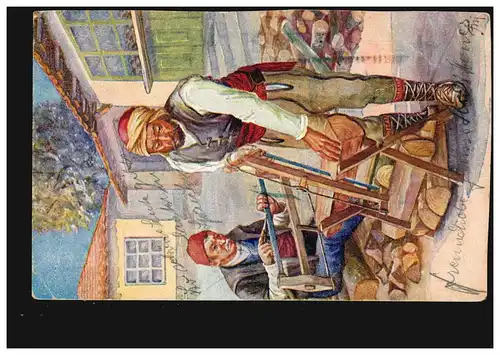 Künstler-AK Belogradski Arnauti Testerasi Gemälde Holzarbeiter, GRAICHINGEN 1928