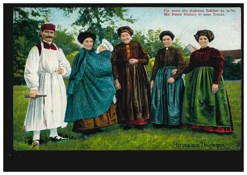 AK Gruss Artiste de Thuringe: Les paysans dans leur costume, FINSTERBERG 28.7.1911