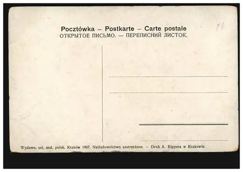 AK artiste paysanne foulard hiver, édition A. Rippera Cracovie 1907, inutilisé