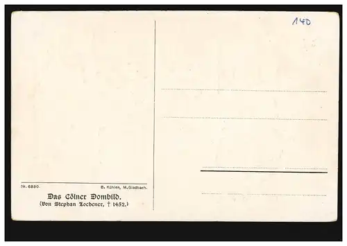 Künstler-AK Stephan Lochener: Das Kölner Dombild, Verlag B. Kühlen, ungebraucht