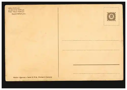 AK Artiste Oswald Völkel: La Sainte Famille, Édition Egèmes, inutilisé