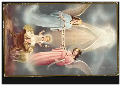 AK Artiste Noël Gloria in excelsis Deo! Ange et l'Enfant-Jésus dans la crèche