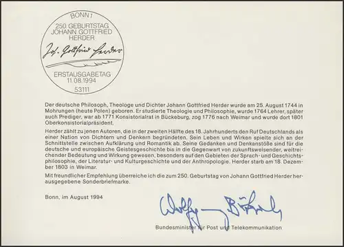 MinKa 26/1994 Johann Gottfried Herder, écrivain