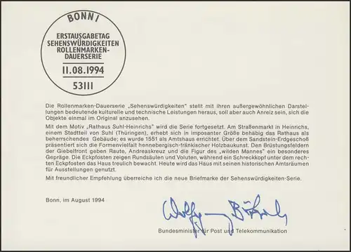 MinKa 25/1994 SWK Hôtel de ville Suhl-Heinrichs, 550 Pf.