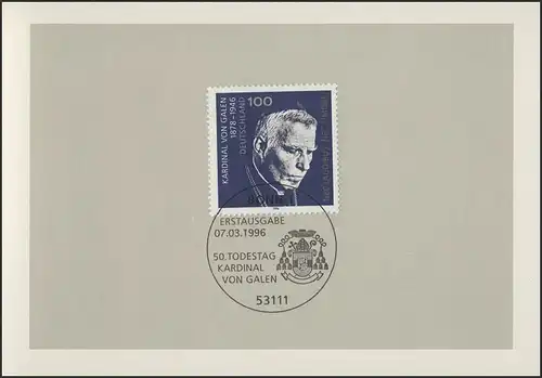 MinKa 09/1996 Clemens August Comte de Galen, évêque