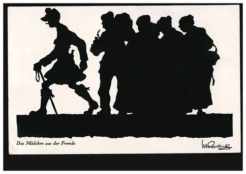 Scherenschnitt-AK W.A. Renzing: Das Mädchen aus der Fremde, ungebraucht