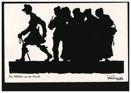 Scherenschnitt-AK W.A. Renzing: Das Mädchen aus der Fremde, ungebraucht