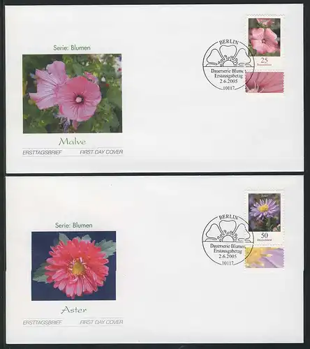 2462-2463 Blumen 0,25 und 0,50 Euro 2005 auf 2 FDC ESSt Berlin