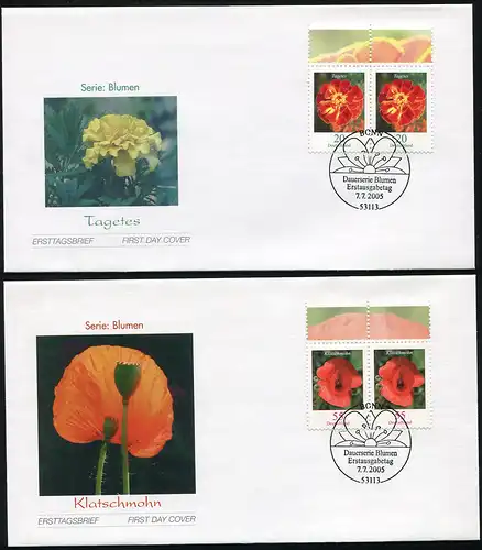 2471-2472A Blumen 0,20 und 0,55 Euro als Paare auf 2 FDC Bonn