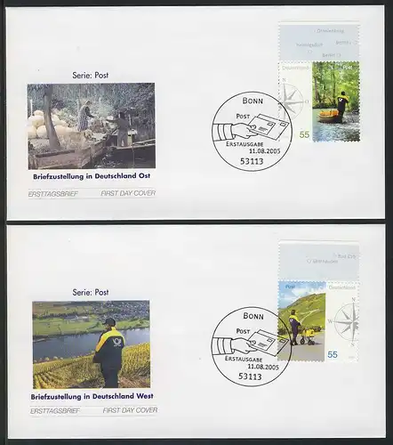 2481-2482 Post Distribution de lettres en 2005 Est et Ouest à 2 FDC ESSt Bonn