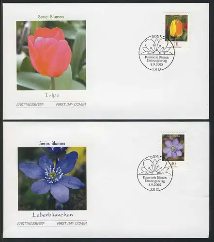 2484-2485A Blumen 0,10 und 0,40 Euro 2005 auf 2 FDC ESSt Bonn