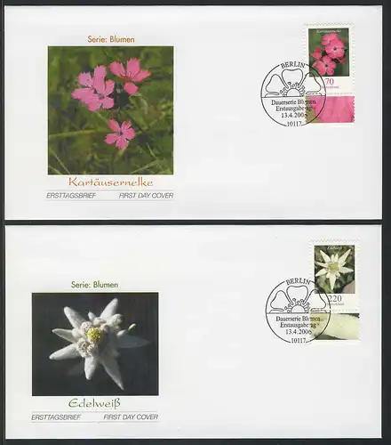 2529-2530 Fleurs 0,70 et 2,20 Euro 2006 sur 2 FDC Berlin