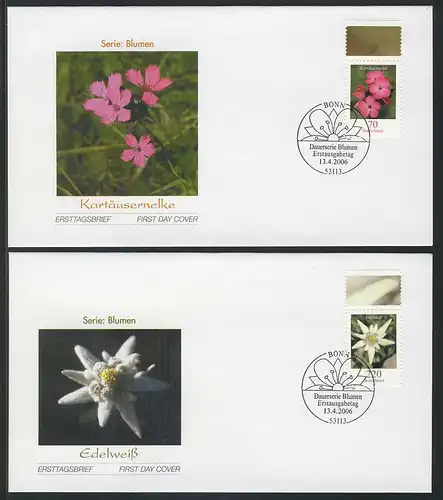 2529-2530 Blumen 0,70 und 2,20 Euro 13.4.2006 auf zwei FDC Bonn