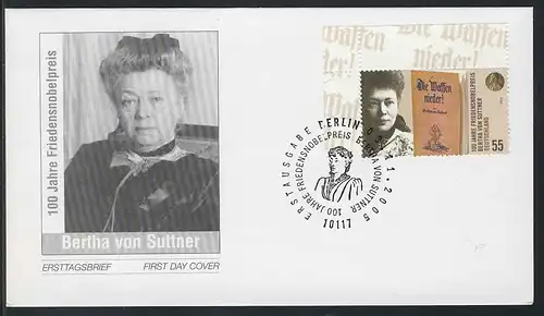 2495 Prix Nobel de la paix à Bertha de Suttner sur FDC Berlin