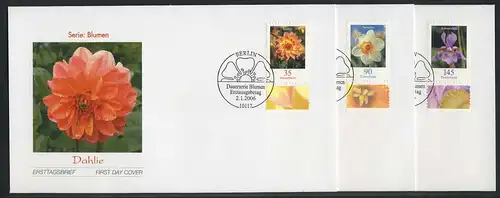 2505-2507 Fleurs 0,35, 0,90 et 1,45 euro sur 3 FDC ESSt Berlin