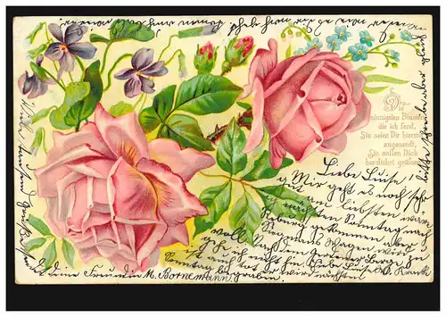 Blumen-AK Rosen-Gedicht, MÜNDER (DEISTER) 13.6.1901 nach REHBURG (BAD) 13.6.01