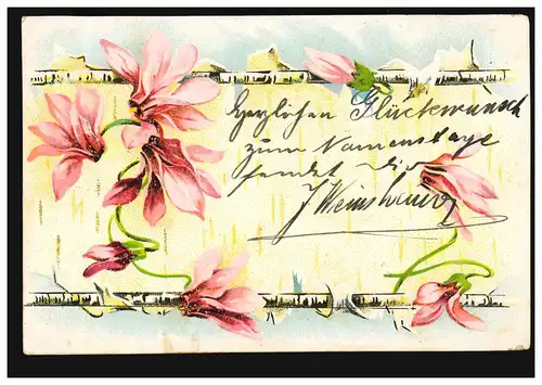 Blumen-AK Blumengirlande, OBERMOSCHEL 13.3.1904 nach ROCKENHAUSEN 13.3.04 