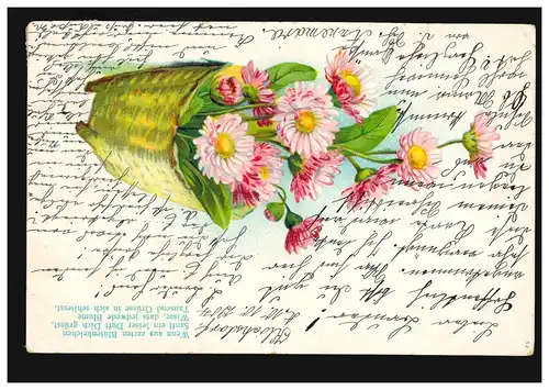 Blumen-AK Blumen im Korb, CARLOW 10.10.1904 nach MALCHIN 11.10.04