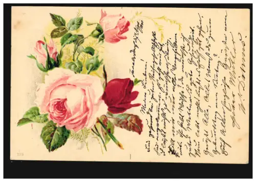 Blumen-AK Rote Rosen, FALKENBERG (OBERSCHLES.) 7.8.00 nach MÜNCHBERG (MARK) 8.8.