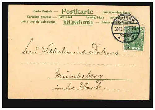 Blumen-AK Weiße Nelken mit Landschaft, BERLIN 30.12.1900 nach Münchberg