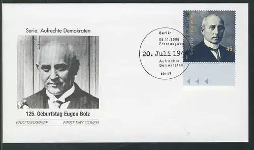 2571 Aufrechte Demokraten: Eugen Bolz, Marke auf FDC mit ESST Berlin