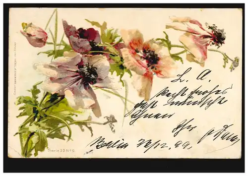 Blumen-AK Verblühender Blumenzweig, BERLIN 23.12.1899 nach INGOLSTADT 24.12.99