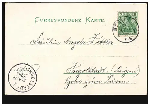 coeur de fleurs AK de Veilchen, BERLIN 2.12.1900 d' INGOLSTADT 20.12.00