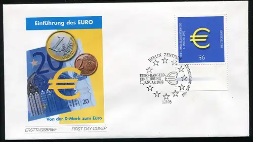 2234 Einführung des Euro, nassklebende Marke auf FDC mit ESST Berlin