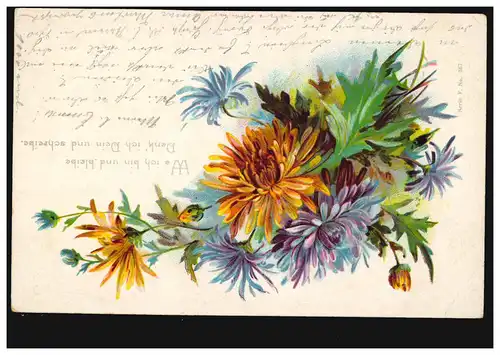 Blumen-AK Dahlien-Gesteck, LÜBECK 15.3.1902 nach BARGTEHEIDE 15.8.1902