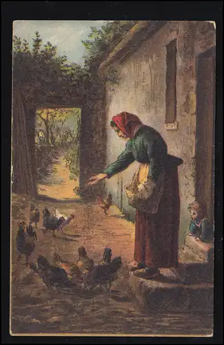 AK Artiste Jean-Francois Millet: Nourriture de poulet, édition SVD, non utilisé