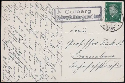 Landpost-Stempel Colberg HELDBURG (Kr. HILBURGHAUSEN) LAND 30.8.1931 auf AK