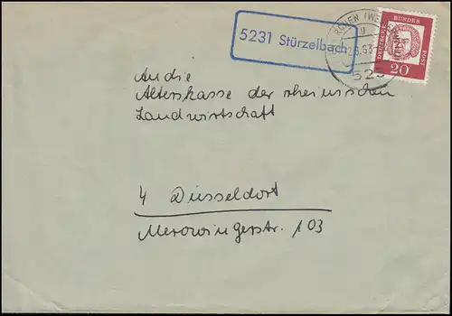Temple de Landpost 5231 Sturzelbach sur lettre ALTENKIRCHEN (WESTERWALD) 2.8.1963