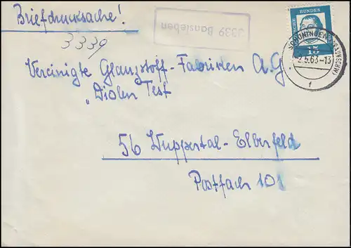 Landpost-Stempel 3339 Bansleben auf Drucksache SCHÖNINGEN (BRAUNSCHW.) 2.5.1963
