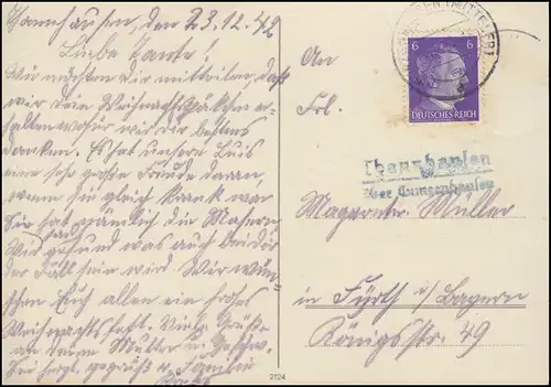 Temple de la poste de Thannhausen sur GUNZENHAUSEN (Meddifr.) 23.12.1943 sur AK