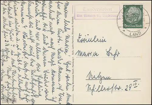 Landpost-Stempel Tundersleben über EILSLEBEN (BZ. MAGDEBURG) LAND 20.1.38 auf AK