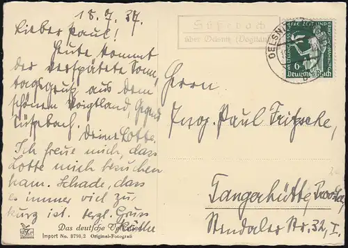 Temple de la poste de Landpost Schüttebach sur OELSNITZ (VOGTLAND) 19.7.1935 sur AK Volkslied