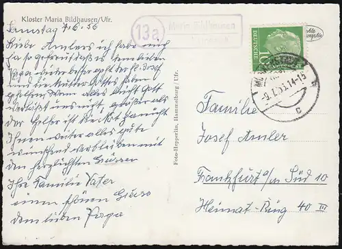 Le temple de la poste de campagne Maria Bildhausen sur Münnerstadt 9.7.1956 sur AK pssächer