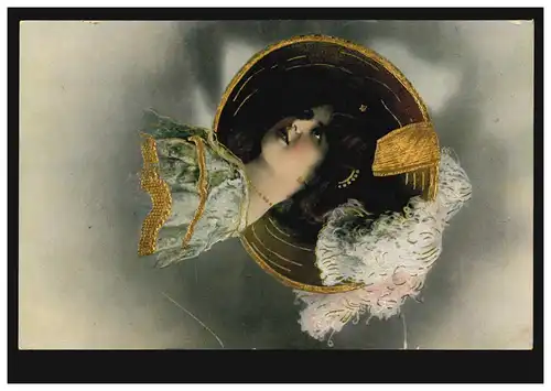 Mode-AK Frau mit Hut und Federn - Biedemeier, MULDA 19.7.1912